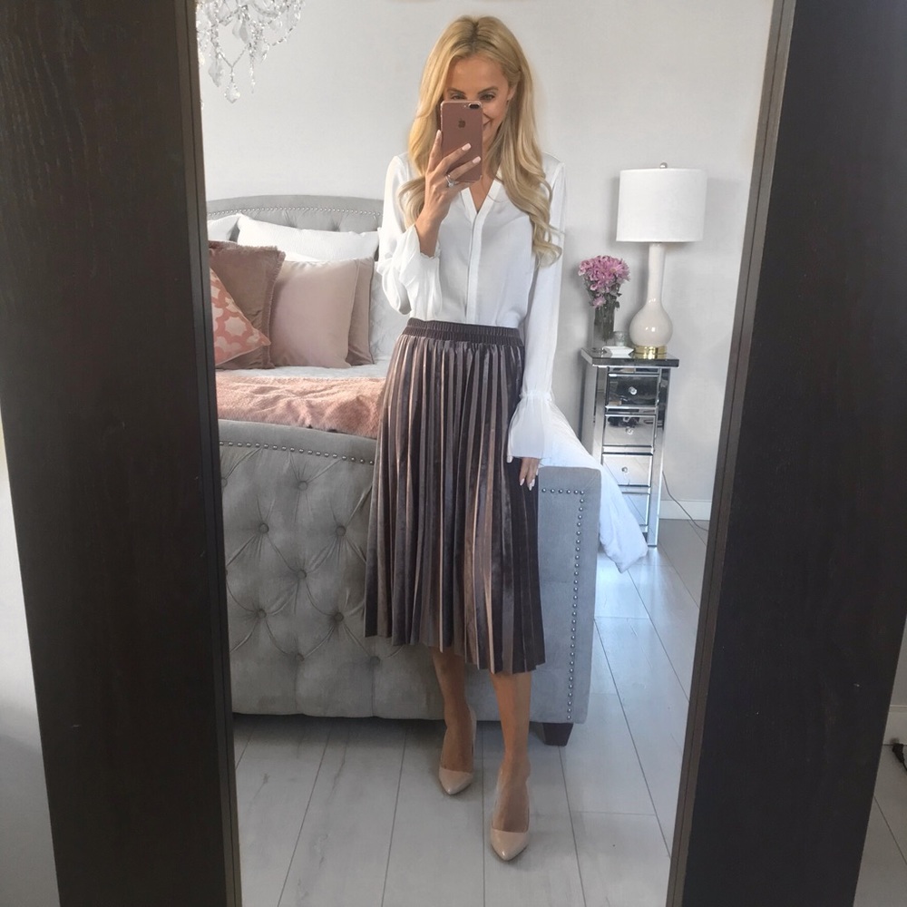 Purple Velvet Midi High Waist Skirt - Picture 2 of 8